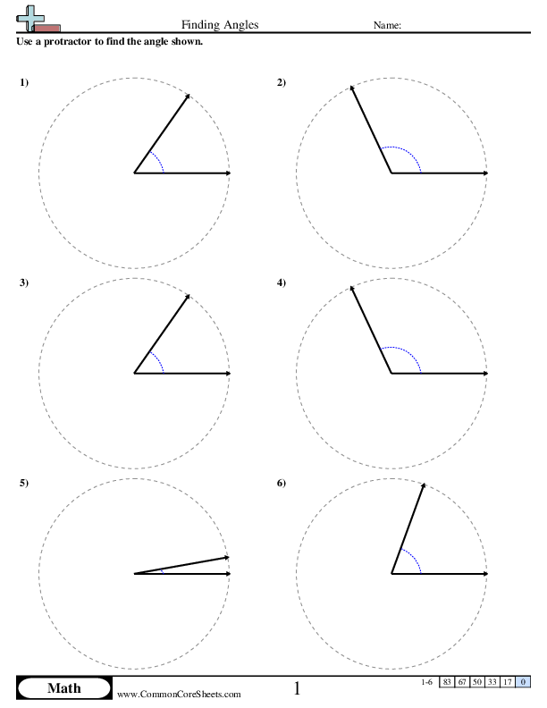 4.md.6 Worksheets - Finding Angle (Using Protractor) worksheet